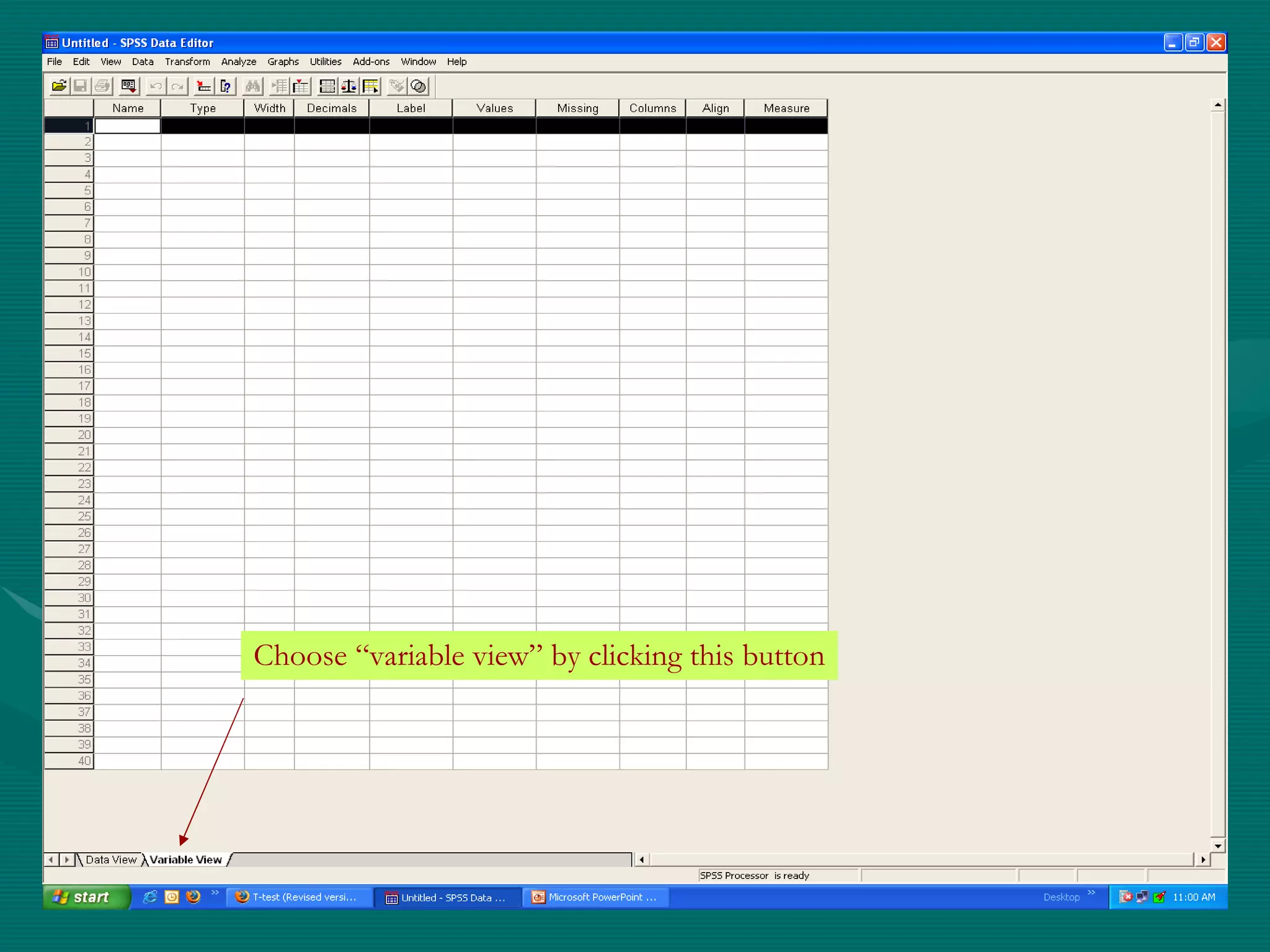 Choose “variable view” by clicking this button 