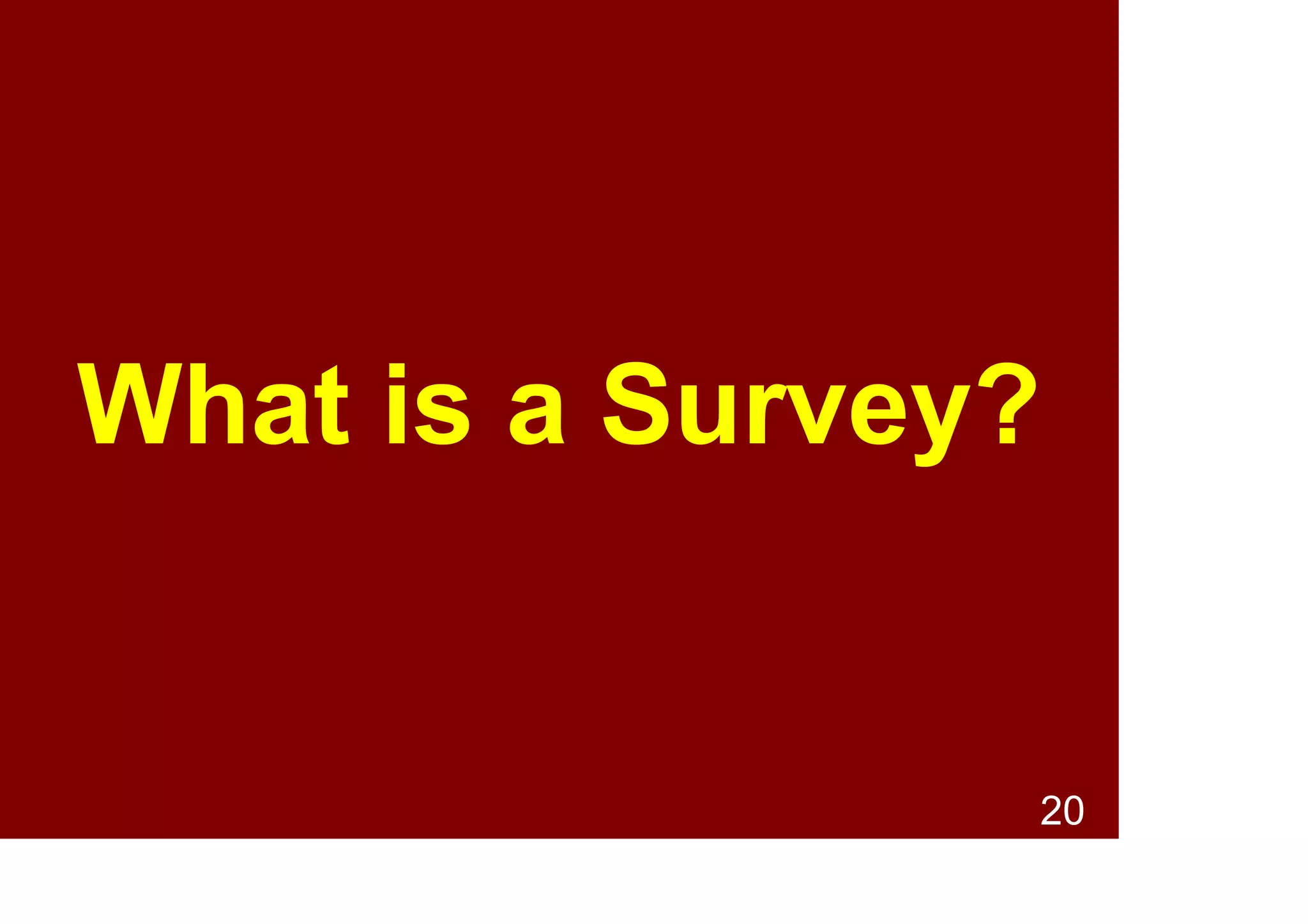 20
Quiz question 3
What type of research is the following?
A researcher randomly allocates
participants to a morning or evening
exercise routine and then compares
the sleep patterns of the two groups.
• Experimental
• Quasi-experimental
• Non-experimental
 