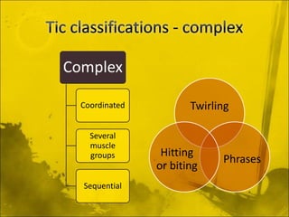 Complex
Coordinated
Several
muscle
groups
Sequential
Twirling
Phrases
Hitting
or biting
 
