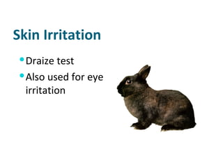 Skin Irritation Draize test Also used for eye irritation 