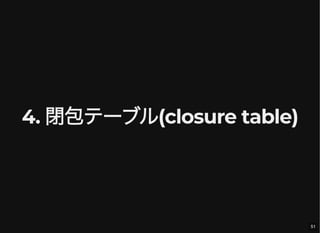 4. 閉包テーブル(closure table)
51
 