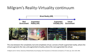 Milgram’s Reality-Virtuality continuum
The area between the completely real and completely virtual, consists of both augme...