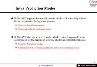 Intra Prediction Modes <ul><li>H.264/AVC supports intra-prediction for blocks of 4 x 4 to help achieve better compression ...