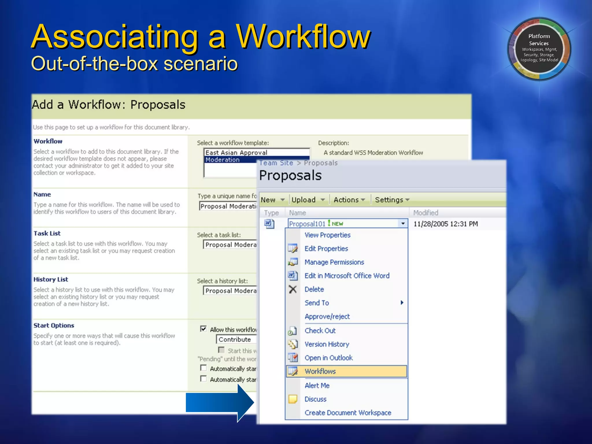 Associating a Workflow Out-of-the-box scenario 