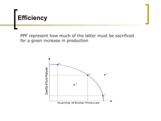 Efficiency PPF represent how much of the latter must be sacrificed for a given increase in production