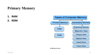 Primary Memory
1. RAM
2. ROM
16
2/25/2024
 