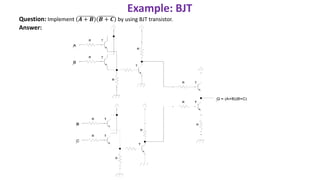 Example: BJT
Question: Implement 𝑨 + 𝑩 𝑩 + 𝑪 by using BJT transistor.
Answer:
 