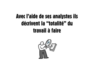 Avec l’aide de ses analystes ils
  décrivent la “totalité” du
         travail à faire
 