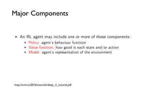 Major Components
http://icml.cc/2016/tutorials/deep_rl_tutorial.pdf
 