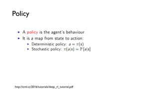 Policy
http://icml.cc/2016/tutorials/deep_rl_tutorial.pdf
 