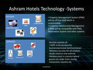 Ashram Hotels Technology -SystemsConfidentialSYSTEMS Property Management System (PMS) will be off the shelf which is customizable.
