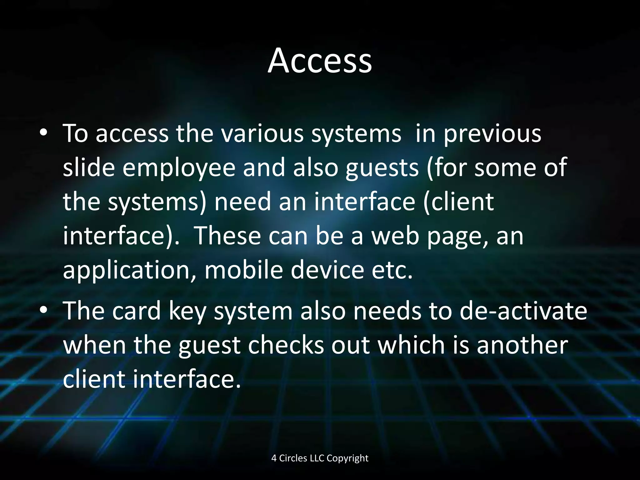  Customer Relationship Management (CRM) will be compatible with PMS, Reservation System and other systems.e-Mail ServerCRMReservation SystemPMSSERVICESServices consists of: VOIP, e-Fax services for business/personal communication. 
