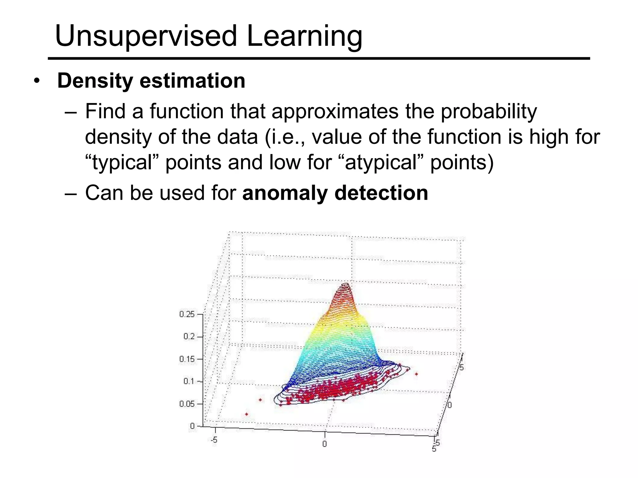 Unsupervised LearningDimensionality reduction, manifold learningDiscover a lower-dimensional surface on which the data lives