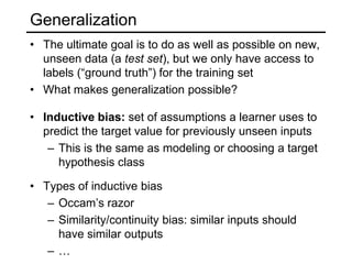 Other types of learningReinforcement learning: an agent takes inputs from the environment, and takes actions that affect the environment. Occasionally, the agent gets a scalar reward or punishment. The goal is to learn to produce action sequences that maximize the expected reward (e.g. driving a robot without bumping into obstacles)Apprenticeship learning: learning from demonstrations when the reward function is initially unknownAutonomous helicopter flight: Pieter Abbeelhttp://heli.stanford.edu/