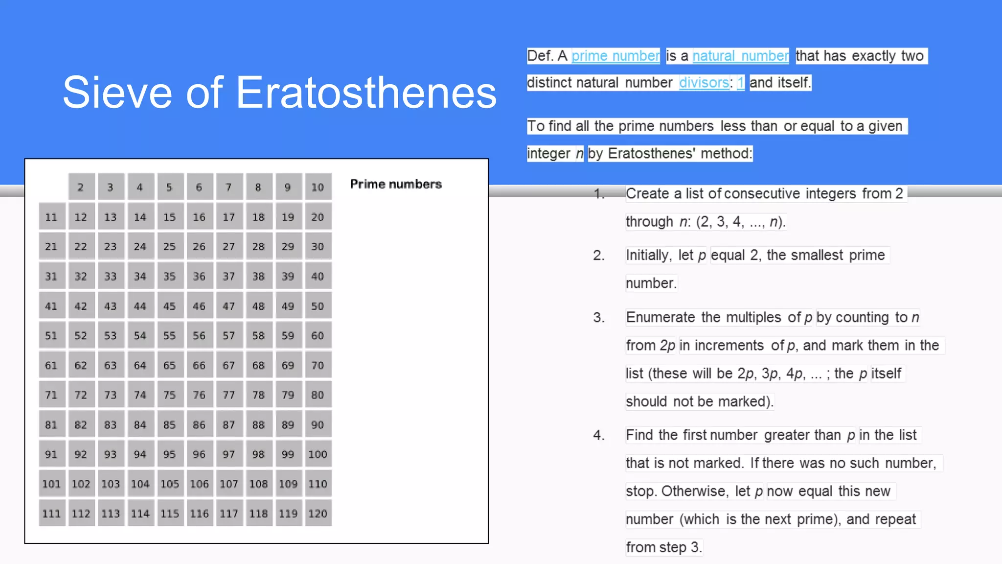 Sieve of Eratosthenes
 