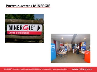 www.minergie.chMINERGIE® – Premières expériences avec MINERGIE-A® et nouveautés | août-septembre 2012
Portes ouvertes MINERGIE
 