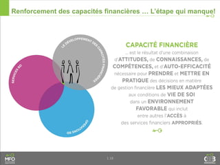 1.18
Renforcement des capacités financières … L’étape qui manque!
 