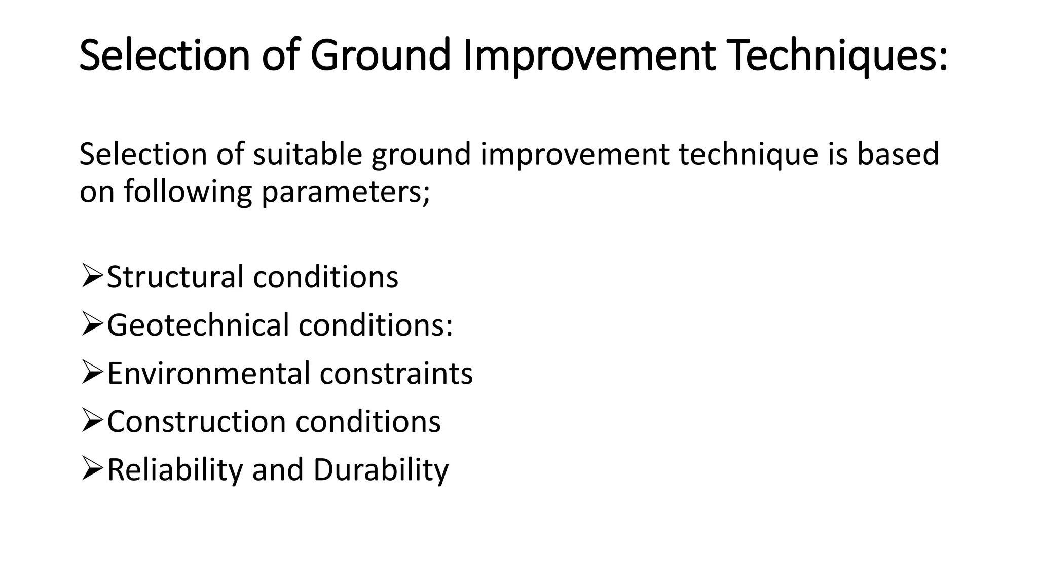 Introduction and comparison of ground improvement techniques | PPTX