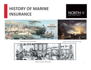 7
Joseph Vernet “ship wreck” 1759
HISTORY OF MARINE
INSURANCE
Phoenician merchant traders
Edward Lloyd’s coffee shop
 