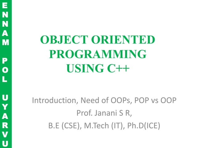 Need of OOPs and Programming,pop vs oop | PPT