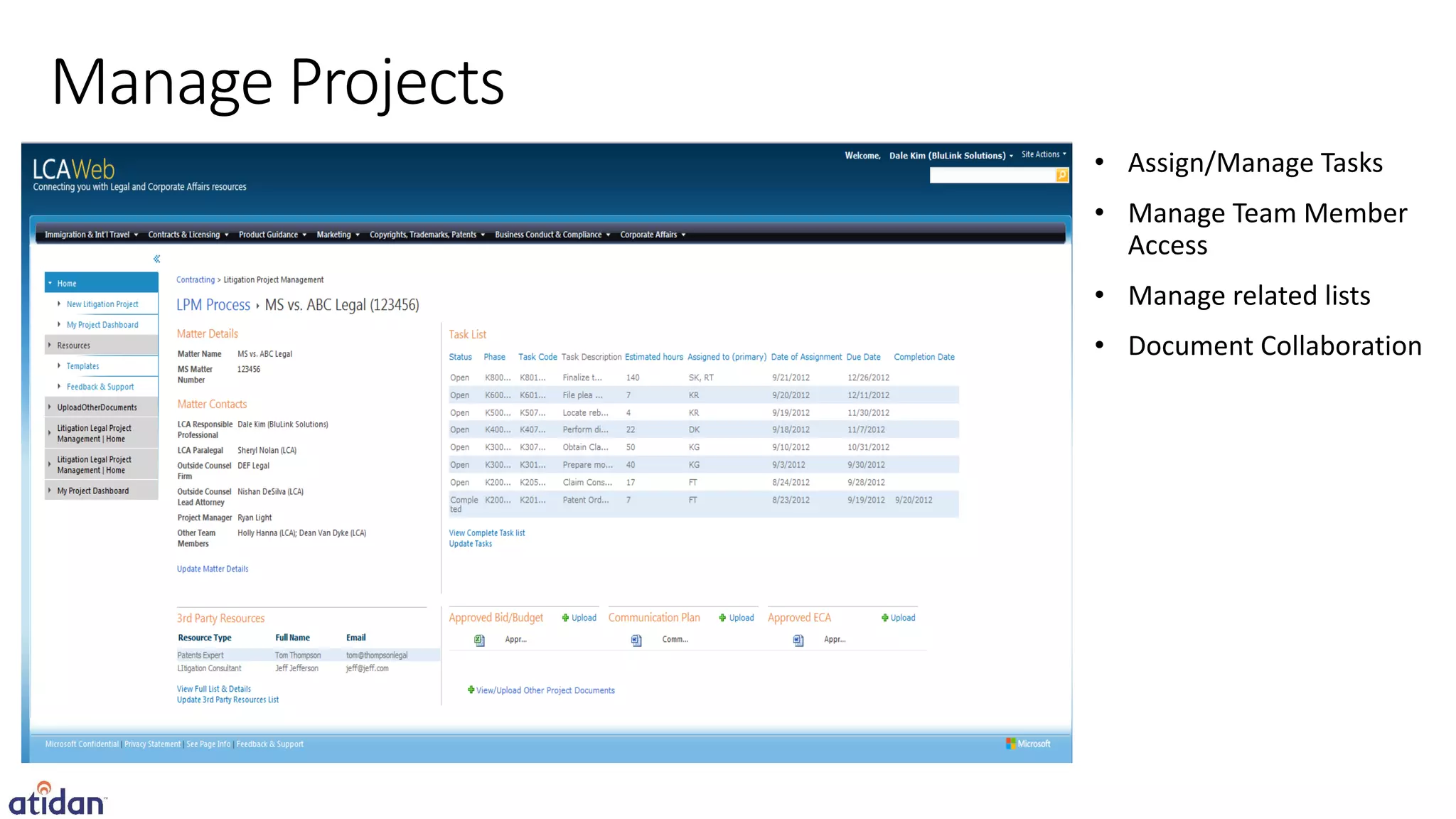 Manage Projects
                  • Assign/Manage Tasks
                  • Manage Team Member
                    Access
                  • Manage related lists
                  • Document Collaboration
 
