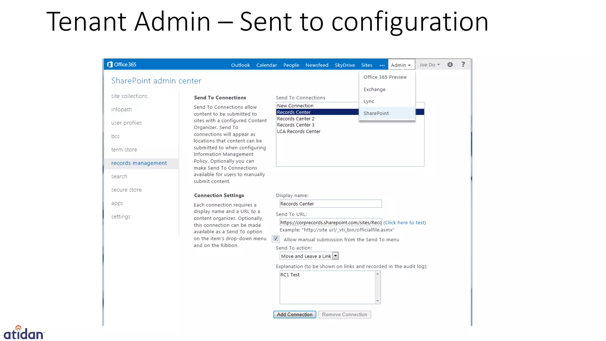 Tenant Admin – Sent to configuration
 