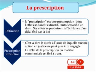 La prescription
Art: 5
Loi 15-95
 