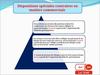 Dispositions spéciales contraires en
matière commerciale
Art: 295
Loi 15-95
 