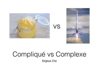 Compliqué vs Complexe
Enjeux 21e
vs
 