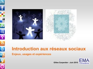 Introduction aux réseaux sociaux Enjeux, usages et expériences Gilles Carpentier - Juin 2010 