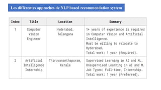 Les différentes approches de NLP based recommendation system
 