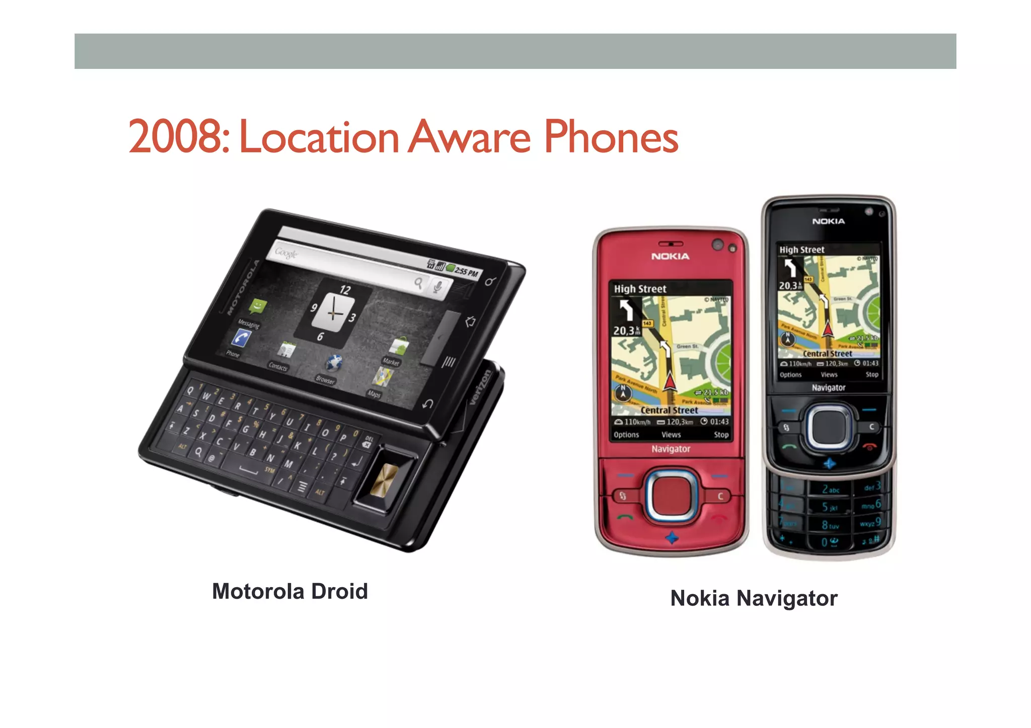 2008:LocationAware Phones
Nokia NavigatorMotorola Droid
 