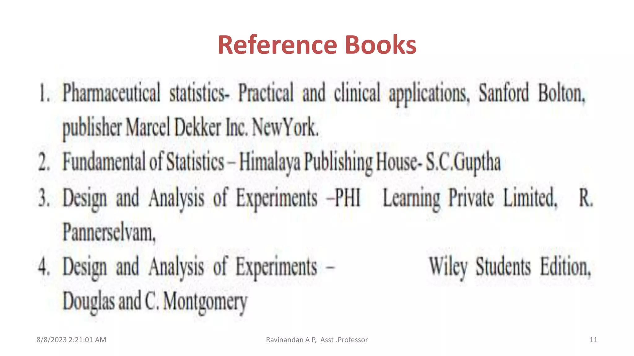 Reference Books
8/8/2023 2:21:01 AM Ravinandan A P, Asst .Professor 11
 