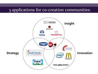 3 applications for co-creation communities:


                              Insight




Strategy                                Innovation
 