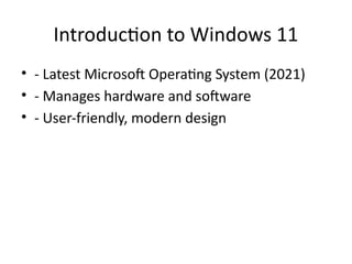 Comprehensive Introduction to Computers and Windows 11 for Students | PPTX