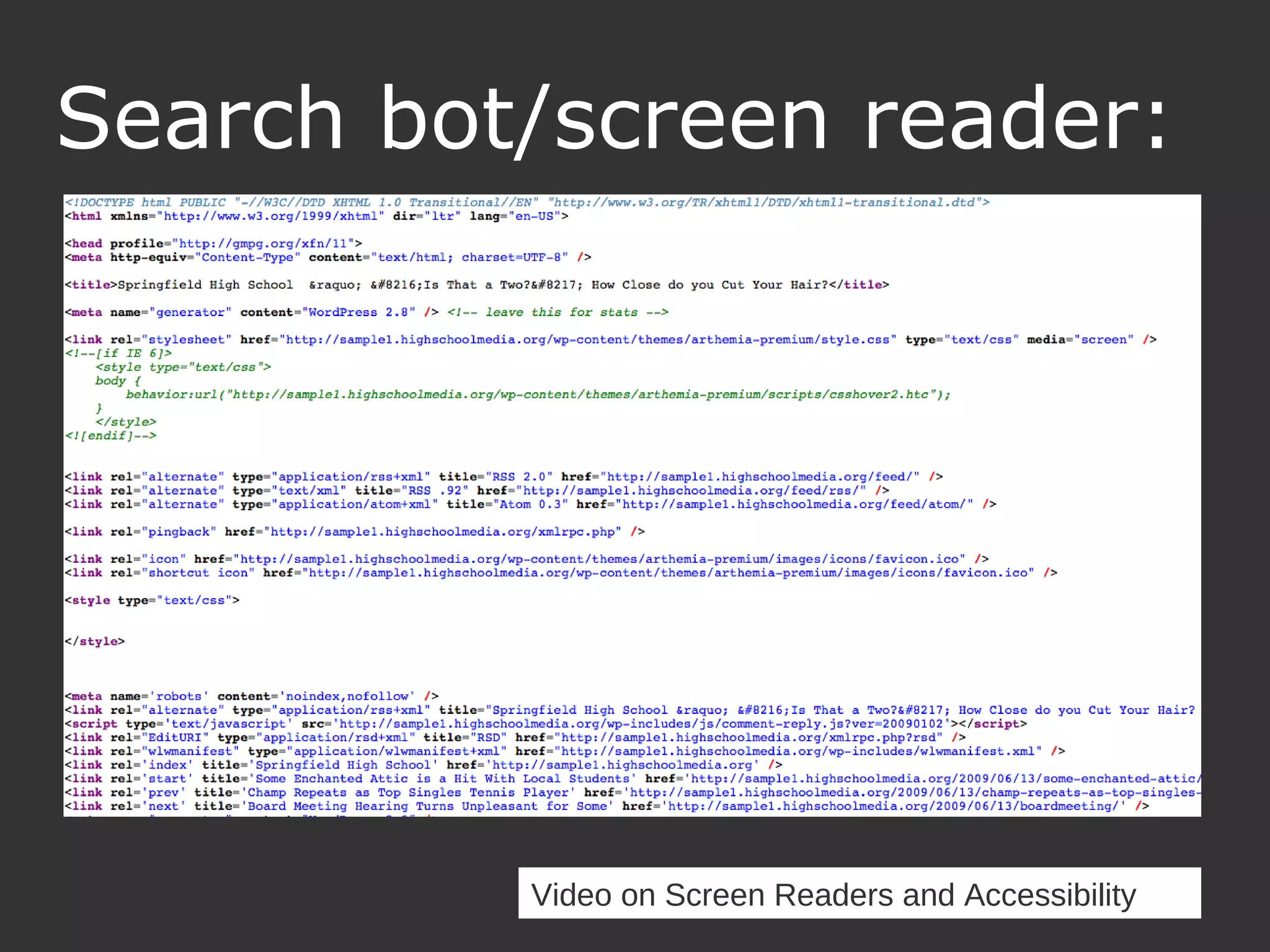 Search bot/screen reader: Video on Screen Readers and Accessibility 