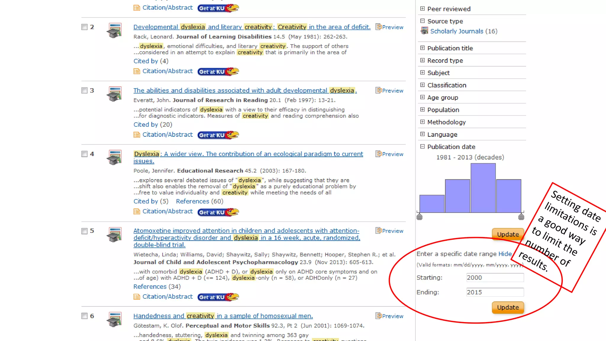 When using the
databases from
off campus, you
will be ask to
sign in with your
KU ID and
Password
 
