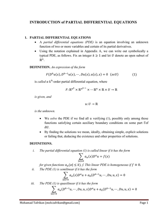 Introduction of Partial Differential Equations | PDF