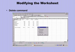 Modifying the Worksheet
• Delete command
 