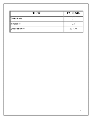 TOPIC PAGE NO.
Conclusion 31
Reference 32
Questionnaire 33 – 36
4
 