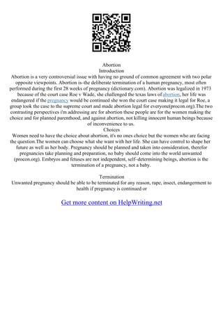 Introduction For Abortion Essay | PDF