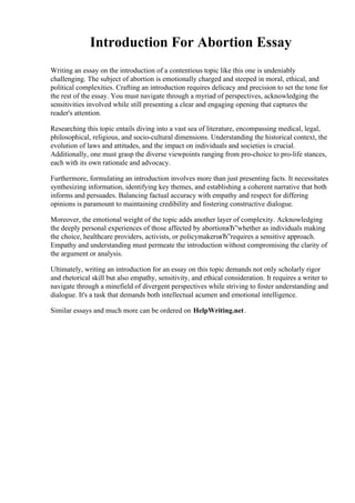 Introduction For Abortion Essay | PDF
