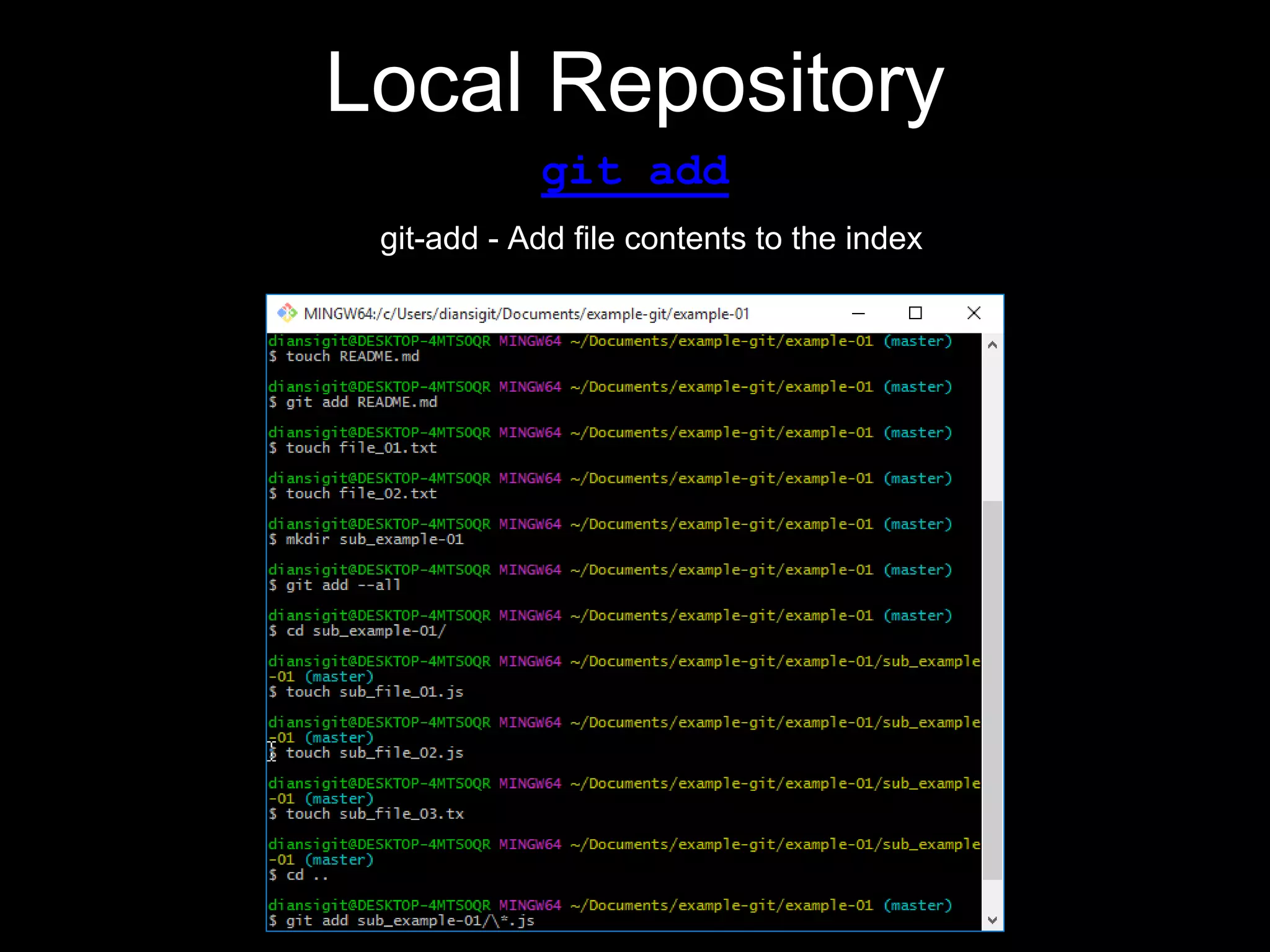 Local Repository
git add
git-add - Add file contents to the index
 