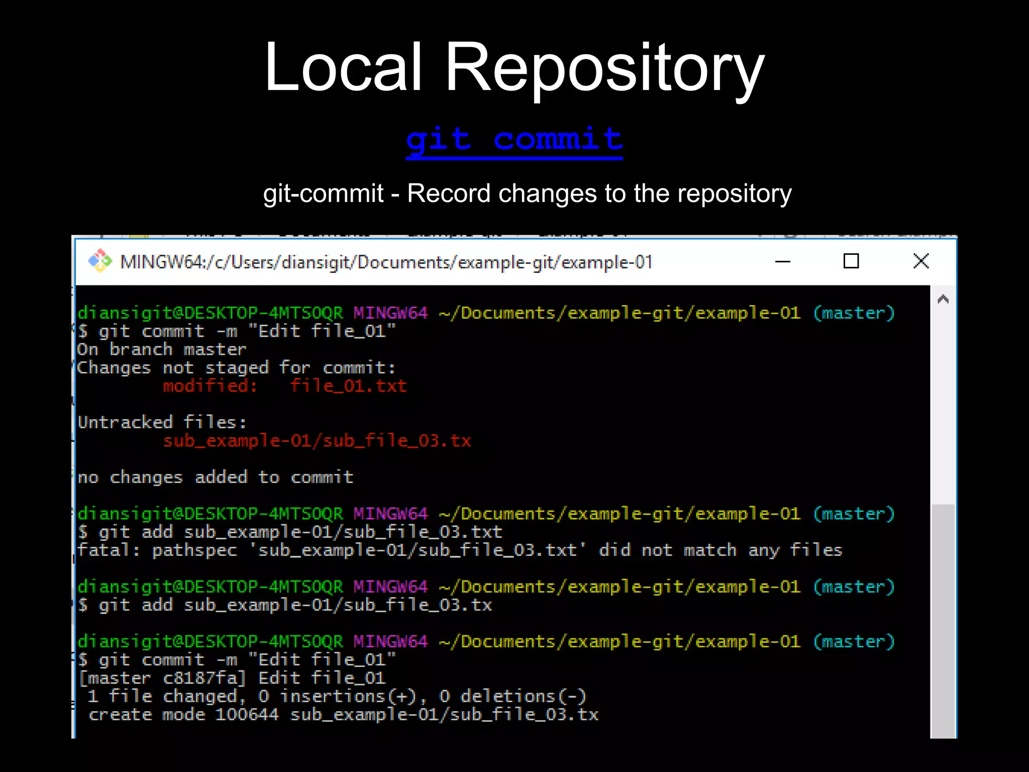 Local Repository
git commit
git-commit - Record changes to the repository
 
