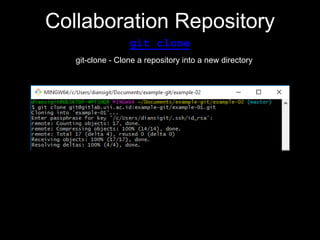 Collaboration Repository
git clone
git-clone - Clone a repository into a new directory
 