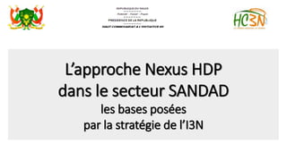 L’approche Nexus HDP
dans le secteur SANDAD
les bases posées
par la stratégie de l’I3N
 