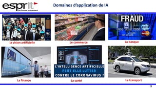 3
Domaines d’application de IA
la vision artificielle Le commerce La banque
La finance La santé Le transport
 