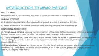 Introduction Memo Example INTRODUCTION INTO COMM SKILLS MEMO WRITING.pptx