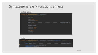 Syntaxe générale > Fonctions annexe
09/12/2020
Kotlin à la java
Kotlin
 