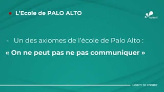 ● L’Ecole de PALO ALTO
- Un des axiomes de l’école de Palo Alto :
« On ne peut pas ne pas communiquer »
 